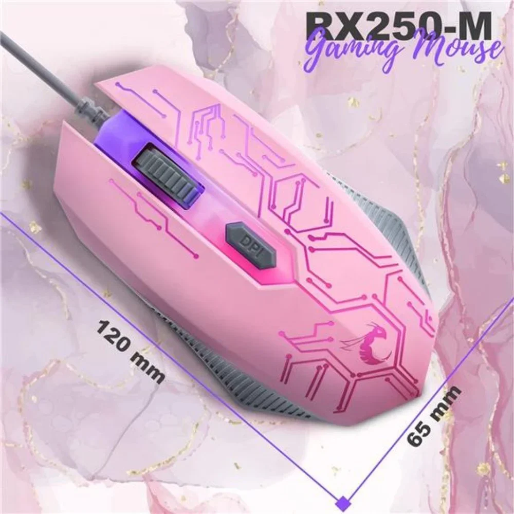 Pink Gaming Keyboard and Mouse Headset Headphones and Mouse pad, Wired LED RGB